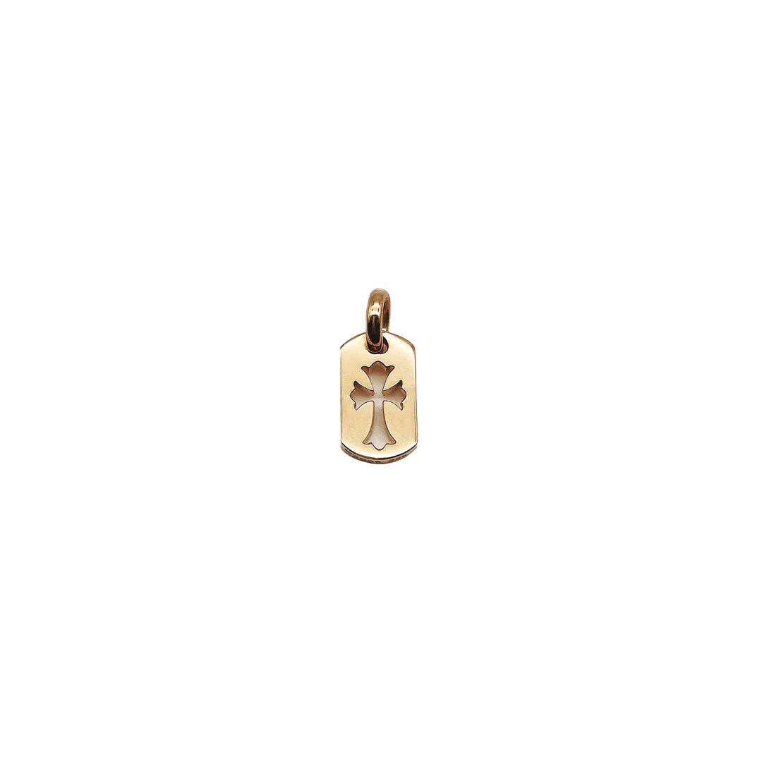 22K Gold Cut-out Cross Dog Tag Pendant