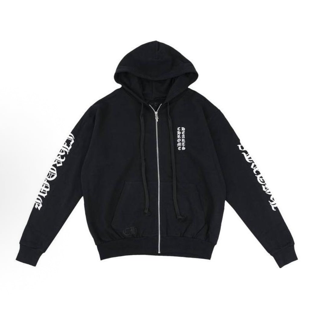 Vertical Logo Zip Up Hoodie (Black)