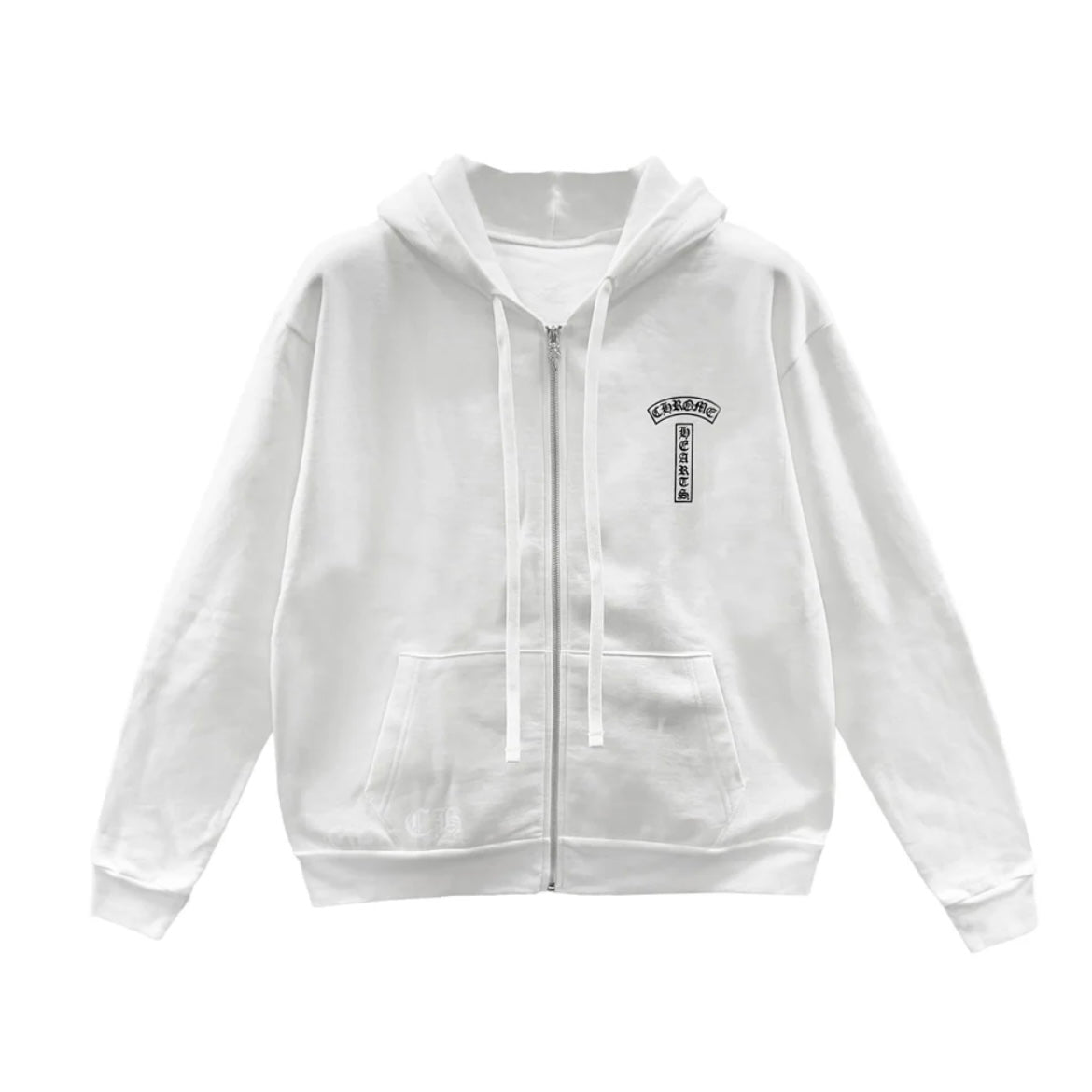 T Bar Script White Zip Up Hoodie