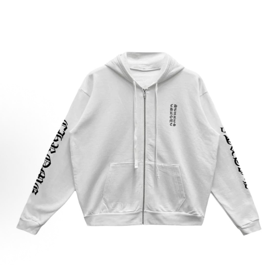 Vertical Logo Zip Up Hoodie (White)