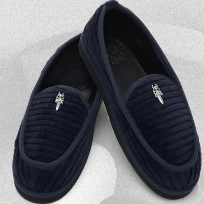 Navy Corduroy Cord Slippers