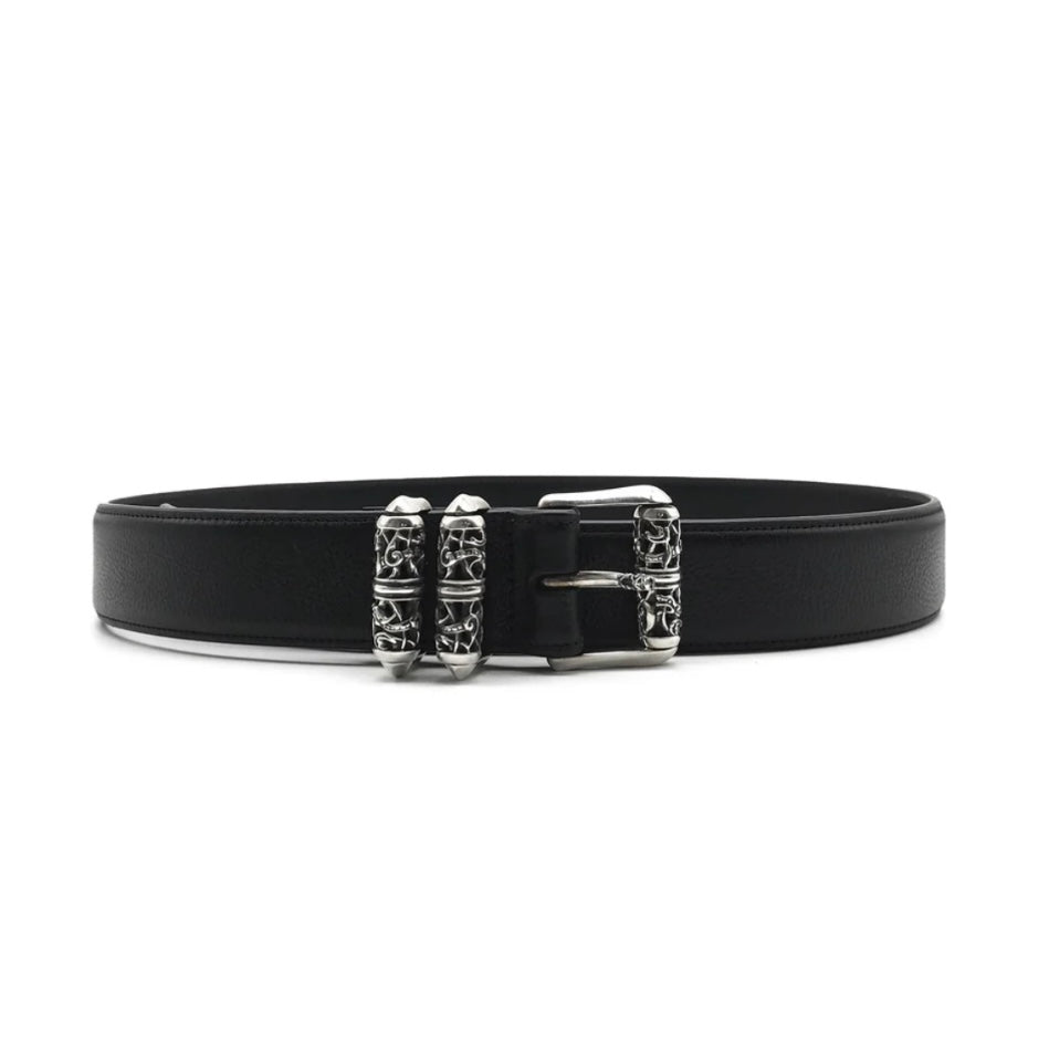 Chrome Hearts Double Roller 925 Silver Black Leather Belt