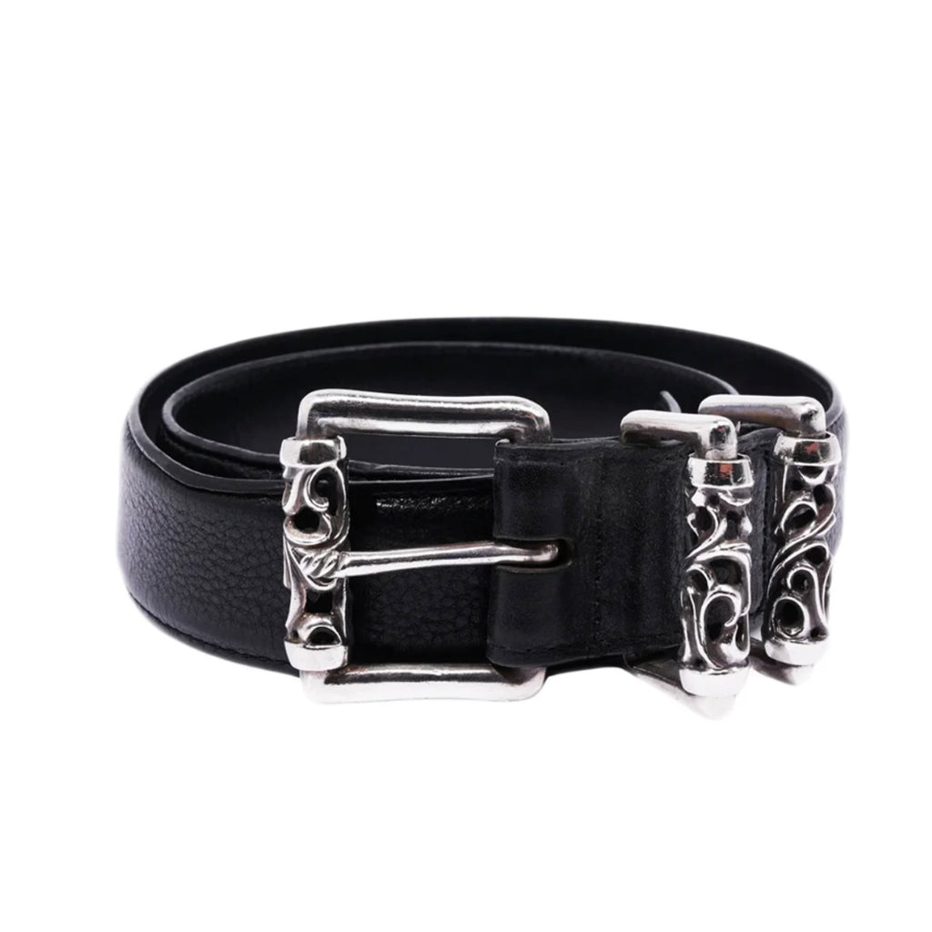 Chrome Hearts Double Roller 925 Silver Black Leather Belt