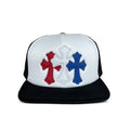 Chrome Hearts Cemetery Red White Blue Cross Patch Trucker Hat