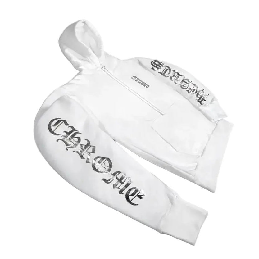 Vertical Foil Logo White Hoodie
