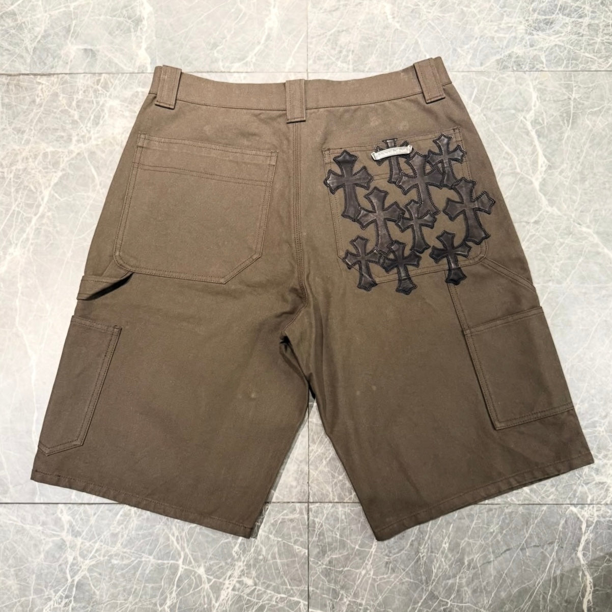 Pocket Cross Patch Work Shorts (Brown)
