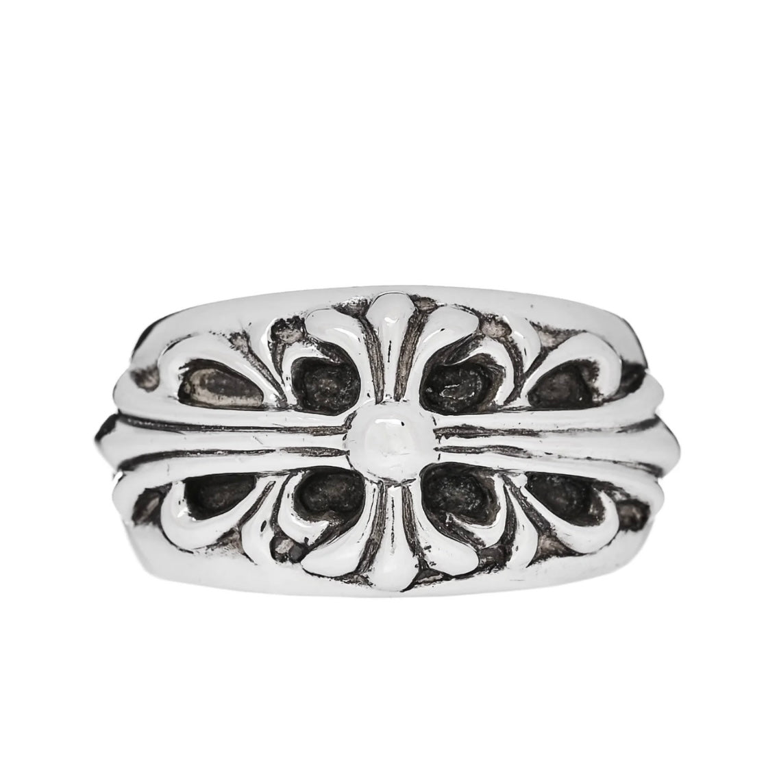 Silver Floral Cross Ring